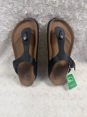 Birkenstock New w/ Box Gizeh Grooved PAP Black Birko-Flor Vegan Reg Size9